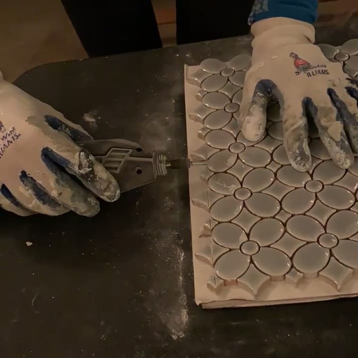 Cutting small porcelain mosaic tile with Dremel and diamond wheel