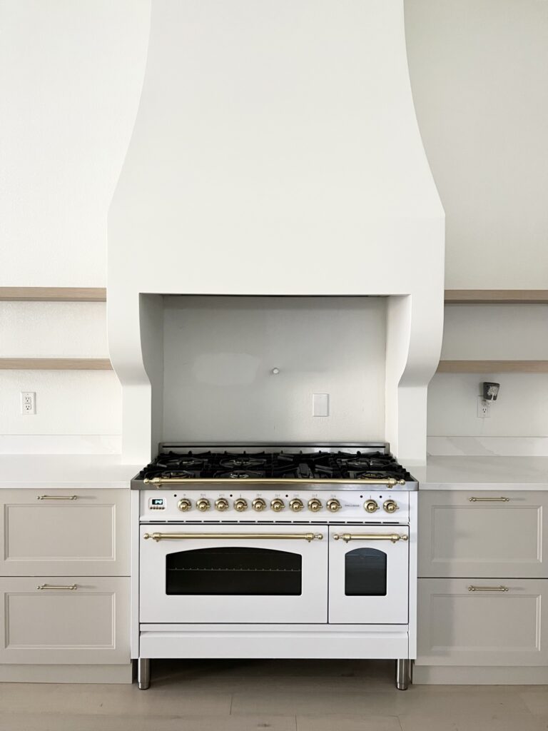 IKEA LACK shelf with greige kitchen cabinets