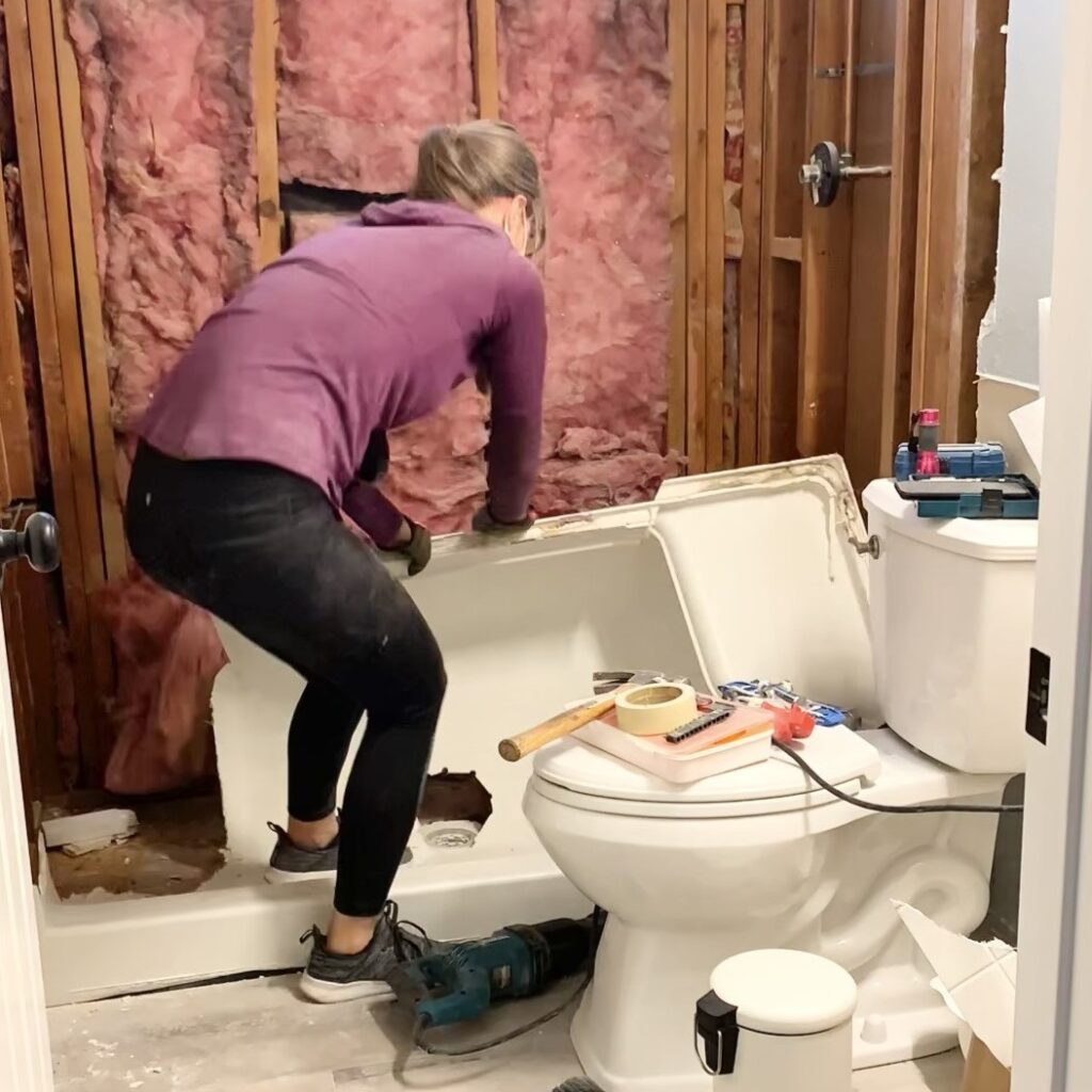 bathroom shower pan demo