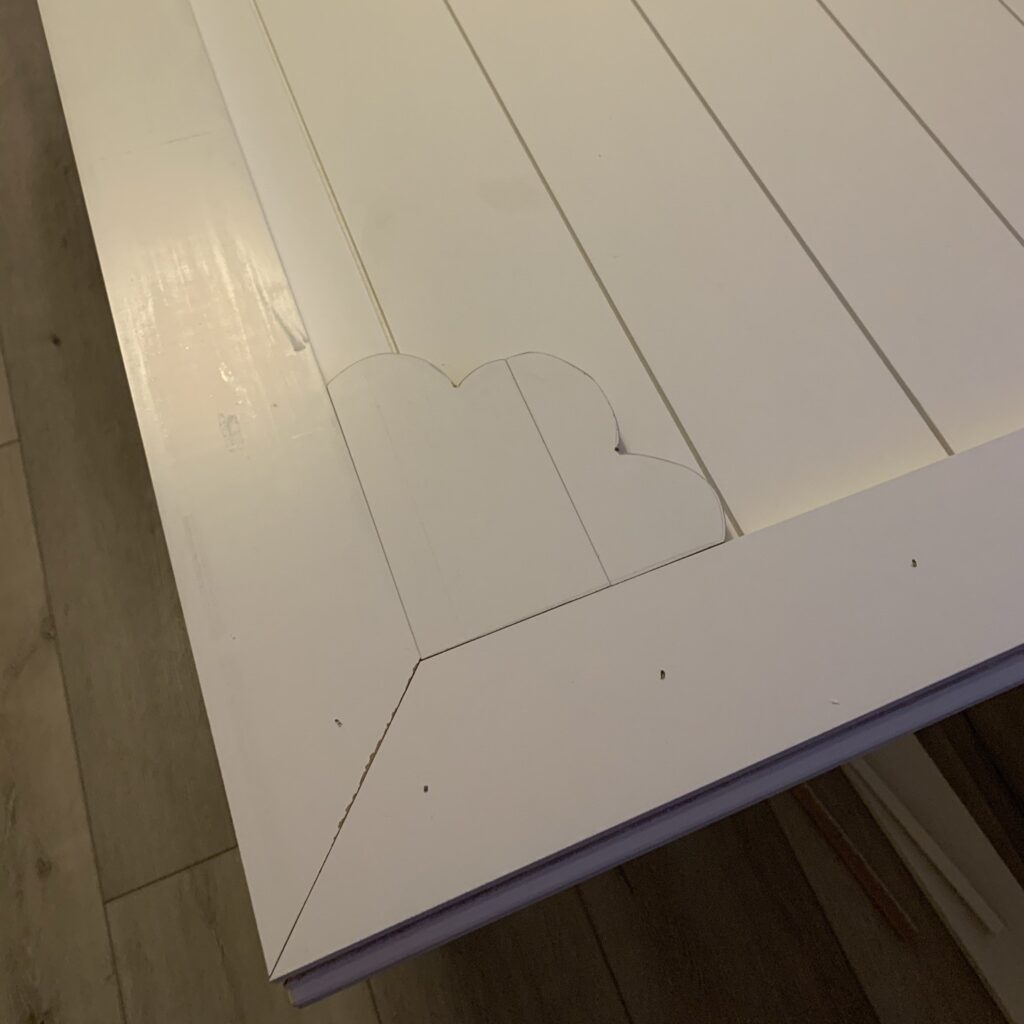 scalloped trim corner on barn door