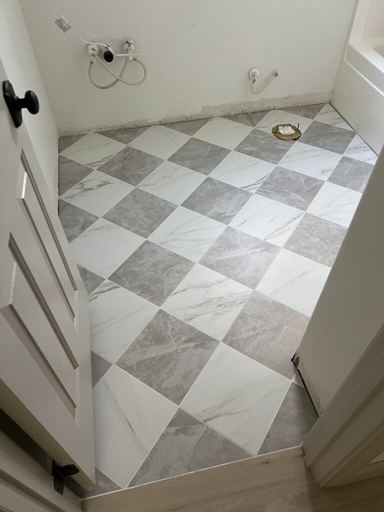 checkered tile flooring with grout