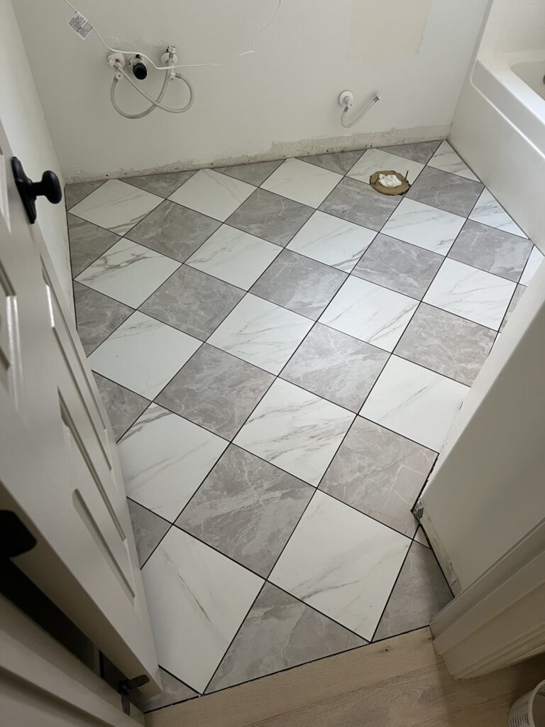 checkered tile flooring without grout