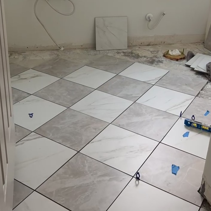 gray and white checkered floor