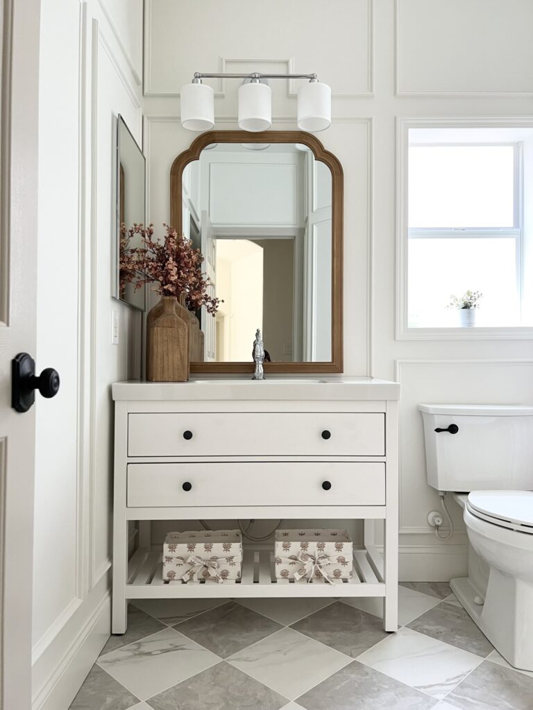 classy bathroom with checkered floor