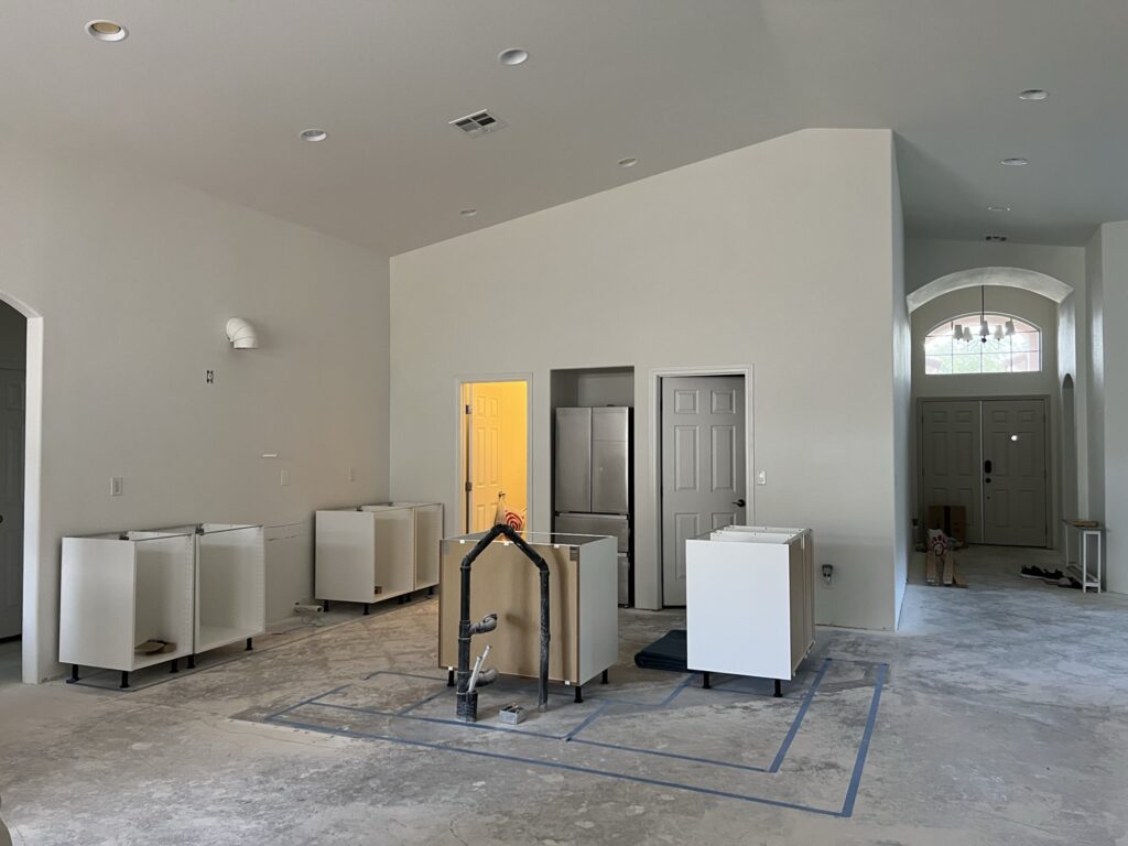 kitchen remodel progress with first IKEA cabinets installed