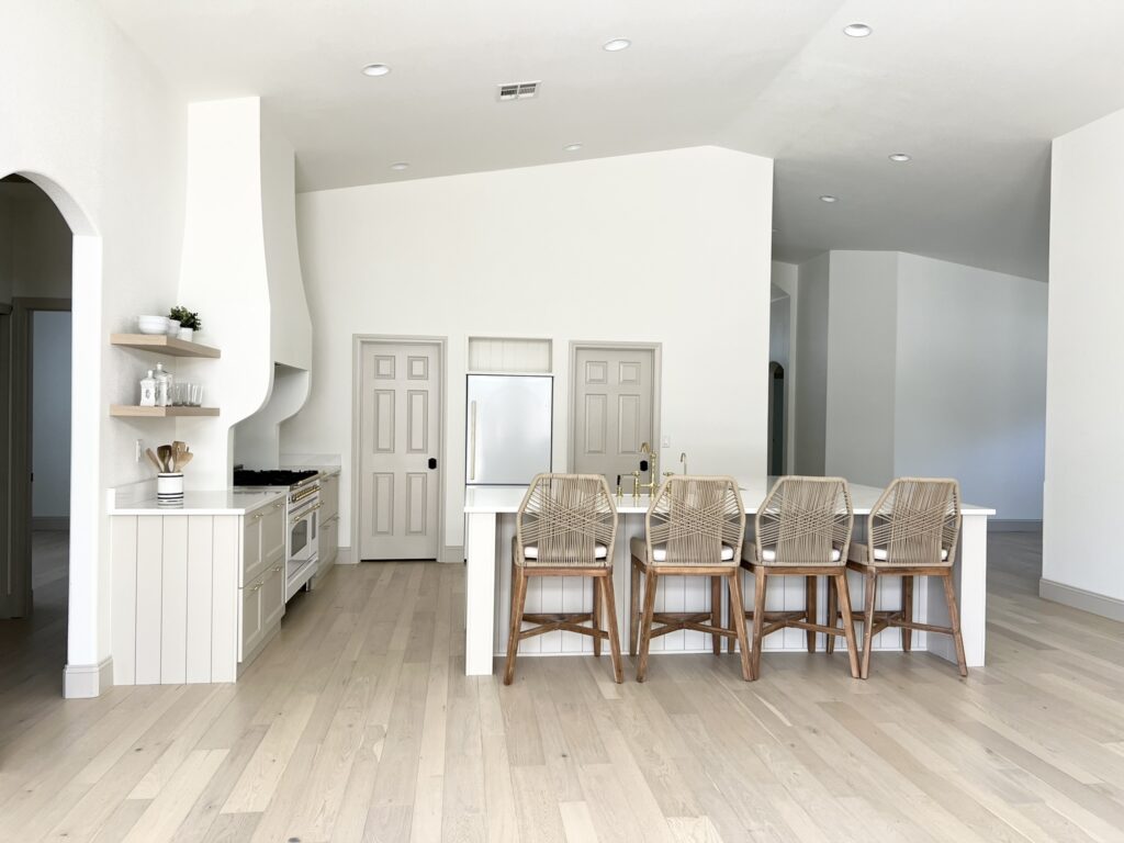 kitchen with Accessible Beige cabinets and white oak floors
