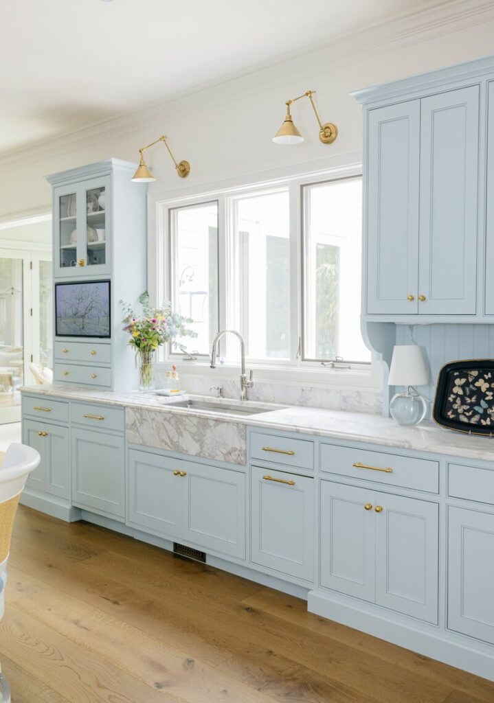 blue color kitchen cabinets