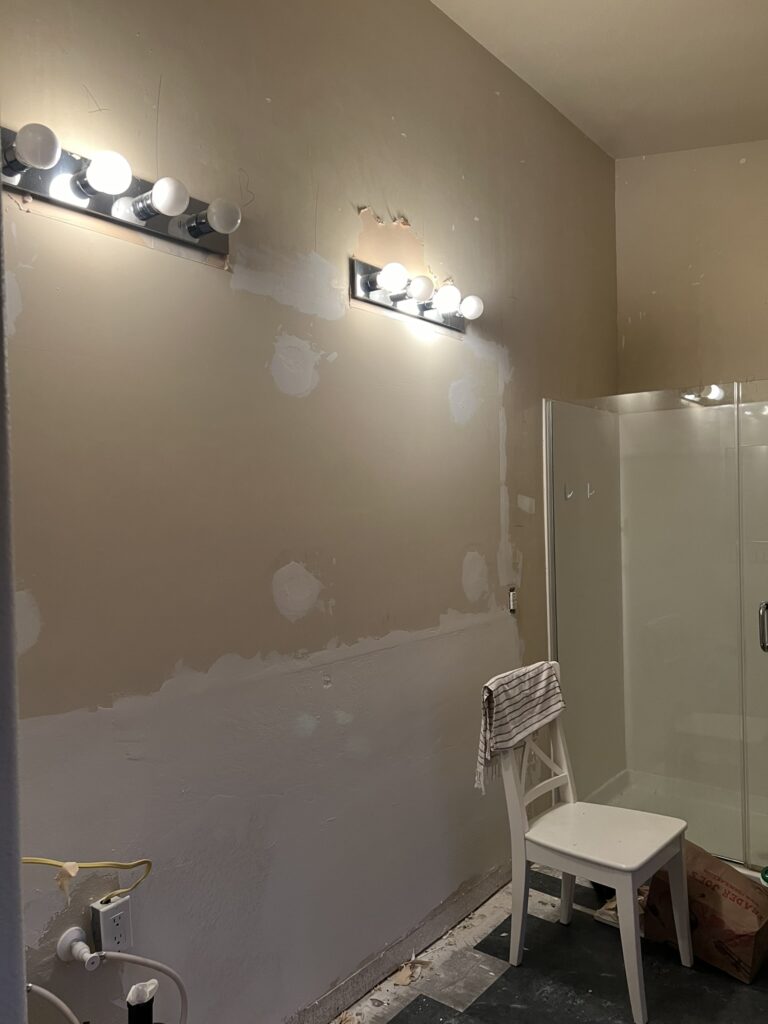 renovating bathroom with vaulted ceiling