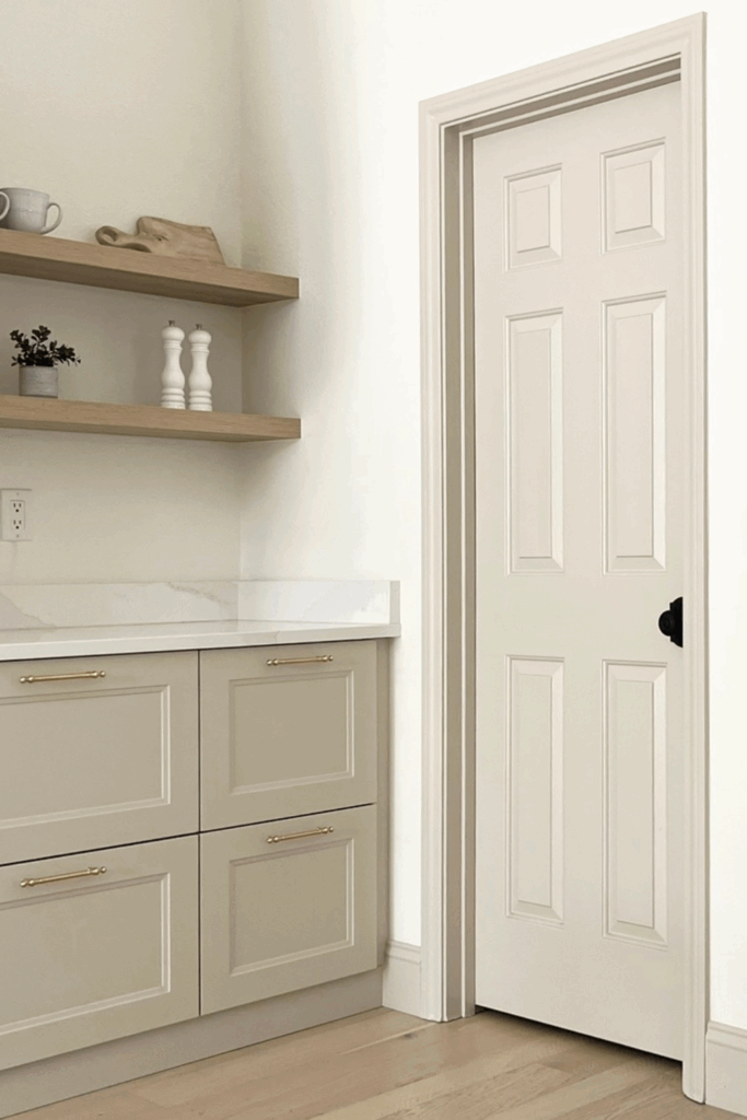 Sherwin Williams Alabaster kitchen walls with Accessible beige trim