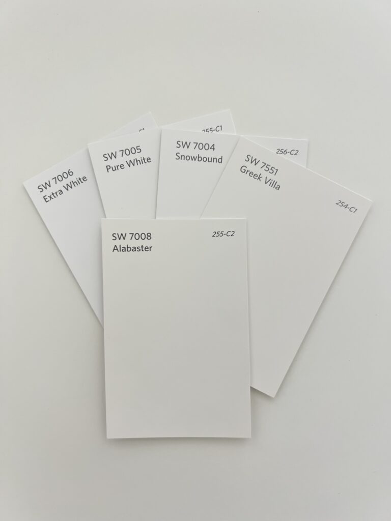 Sherwin Williams Alabaster vs Extra White, Pure White, Snowbound, Greek Villa
