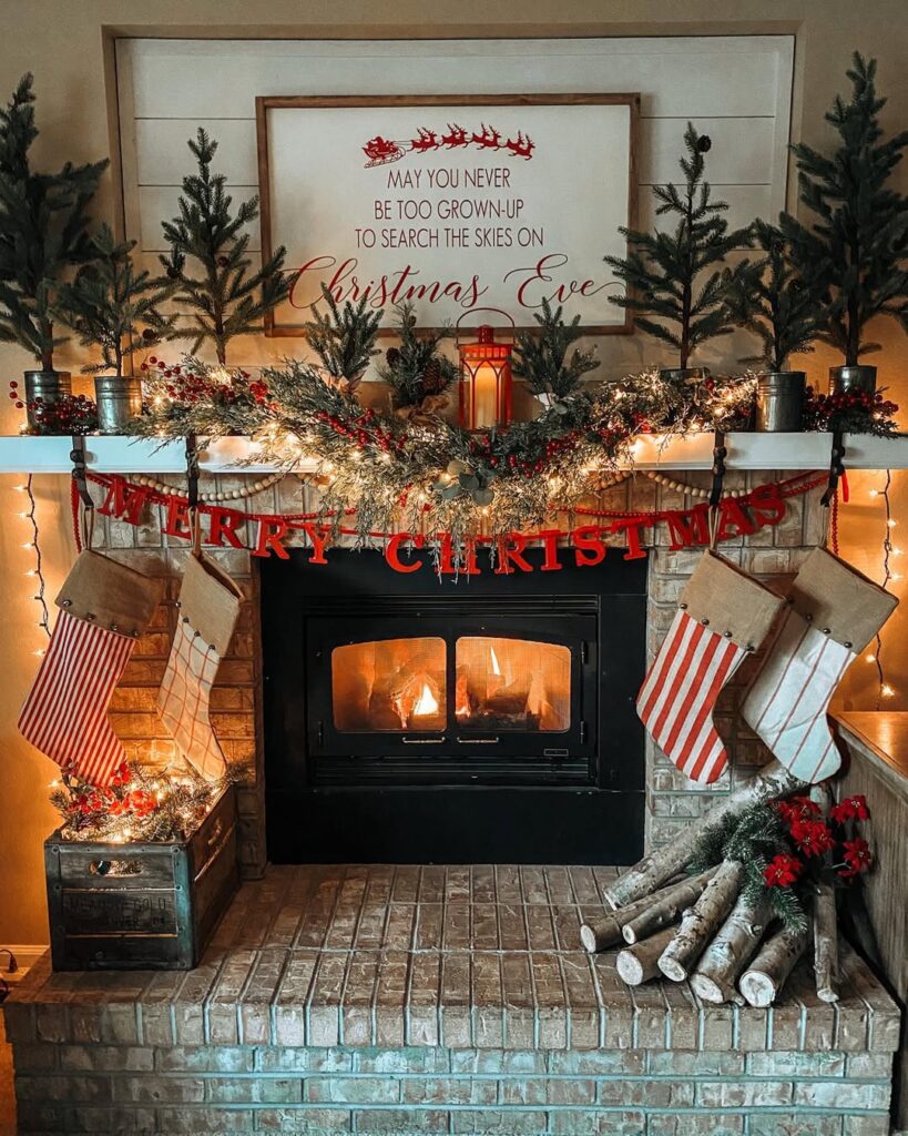 winter wonderland fireplace decor