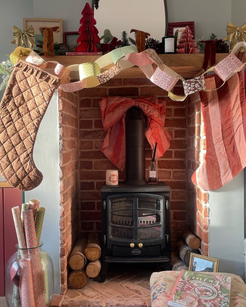 fireplace with paper chain garland