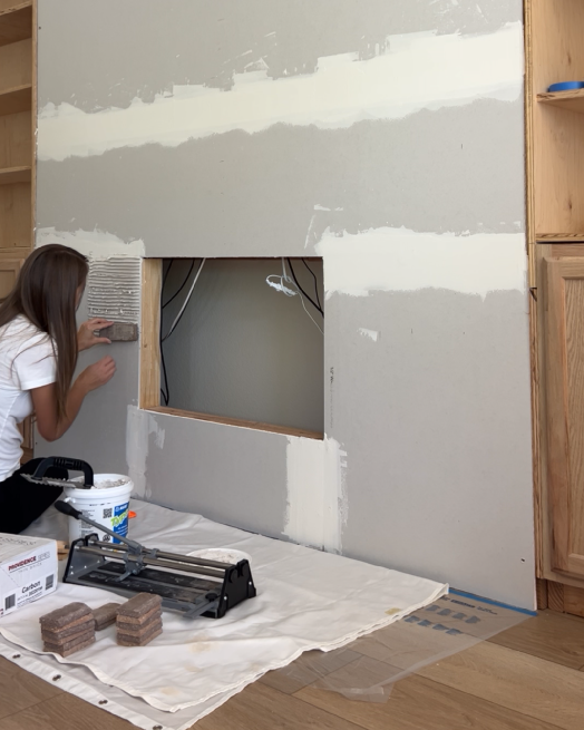 diy electric fireplace with brick veneer