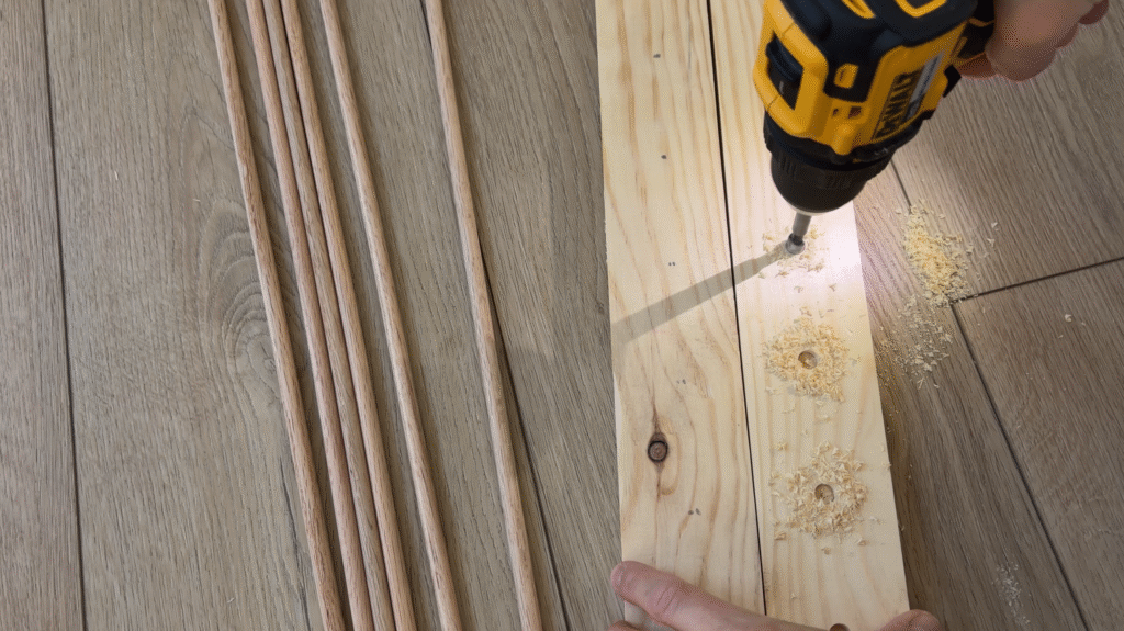 drilling holes into wood for dowels